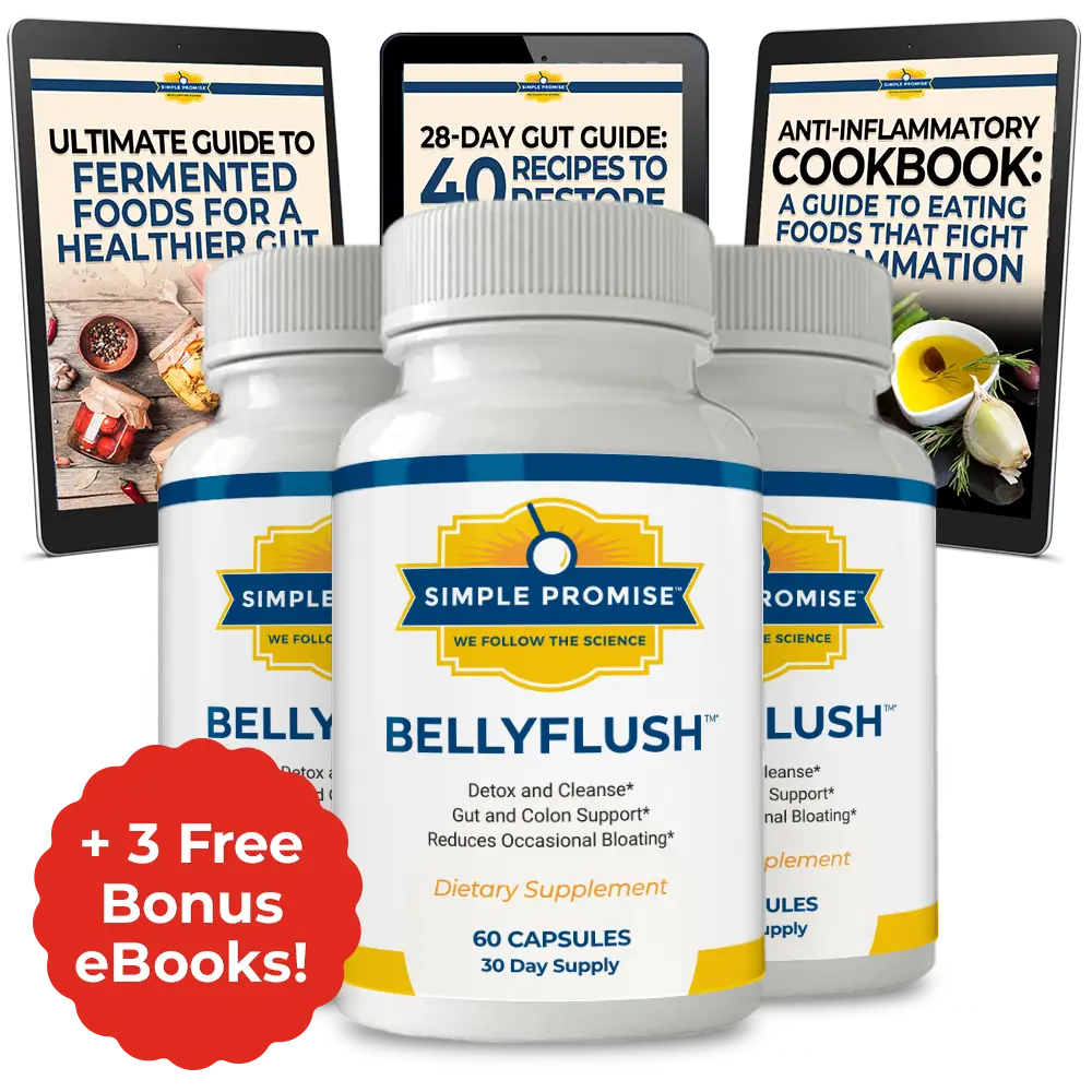 BellyFlush supplement bottles and bonus guides